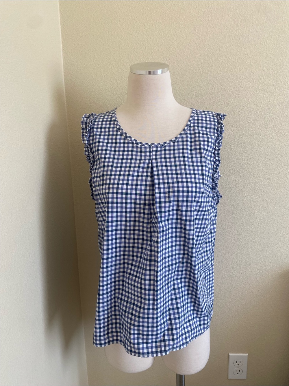 Merona Blue Gingham Ruffle-Trim Sleeveless Top